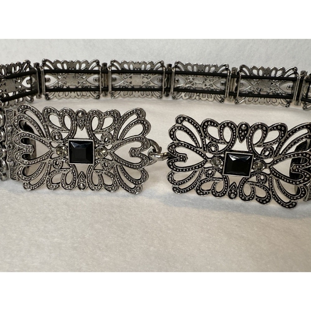 Coldwater Creek Metal Belt Womens Sz XL 35" Stretchy Jeweled Silver Y2k Artsy